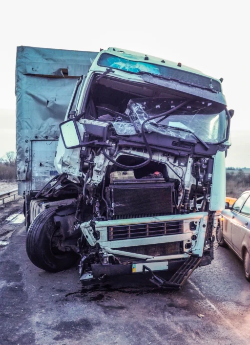 Crashed commercial truck cab